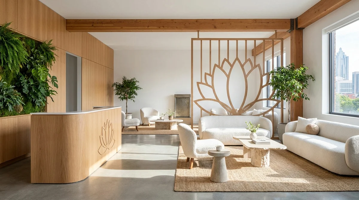 The calm, plant-filled lounge at Atlanta Dental Wellness in Buckhead, Atlanta